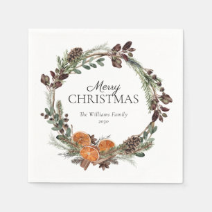 Serviette En Papier Rustique Boho séché Orange Wreath Joyeux Noël