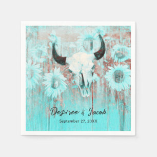 Serviette En Papier Rustique Boho Turquoise Tournesol Occidental Taure