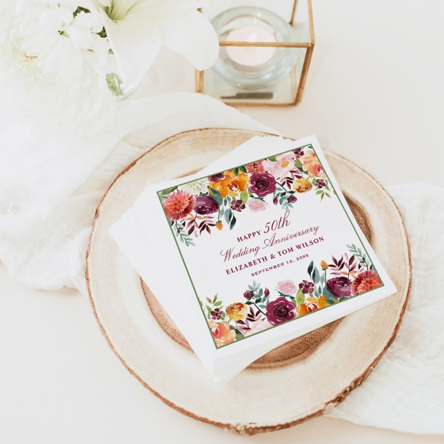 Serviette En Papier Rustique Bourgogne Floral Bonne Anniversaire Maria (Créateur téléchargé)