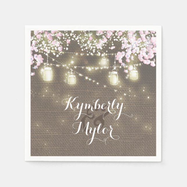 Serviette En Papier Rustique Burlap Lights Mason Jars Mariage (Devant)