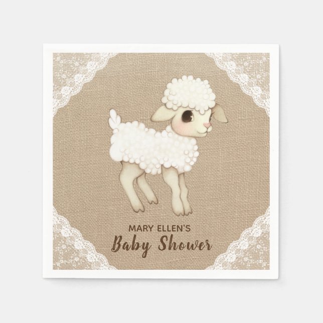 Serviette En Papier Rustique Burlap Petit agneau Papier Baby shower Na (Devant)