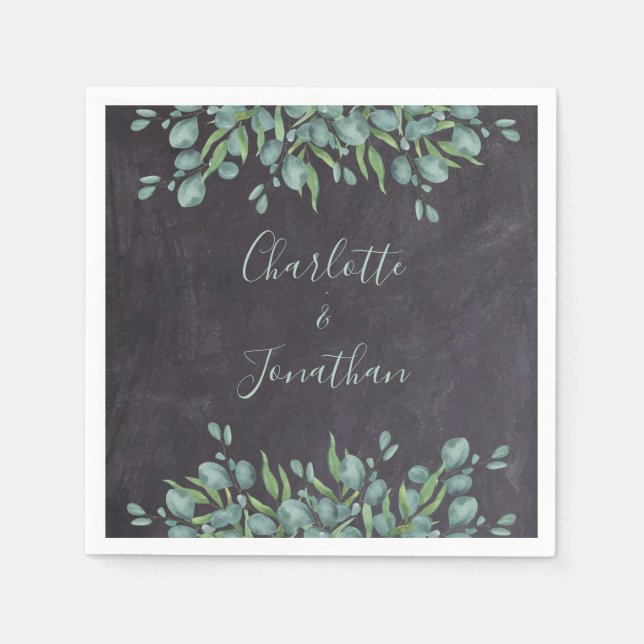 Serviette En Papier Rustique Chalkboard Eucalyptus Mariage de verdure (Devant)