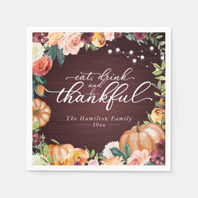 Serviette En Papier Rustique Chic Automne Floral Thanksgiving Dîner Na (Devant)