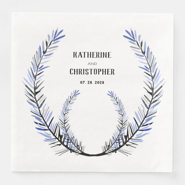 Serviette En Papier Rustique Dusty Bleu Épinette Arbre tige Crest Wrea (Devant)