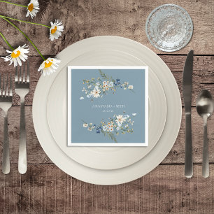 Serviette En Papier Rustique Dusty Blue Fleurs sauvages & Daisy Mariag