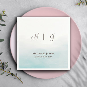 Serviette En Papier Rustique Dusty Blue Monogrammed Mariage Cocktail