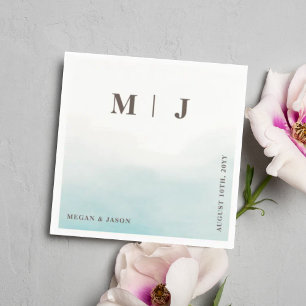 Serviette En Papier Rustique Dusty Blue Monogrammed Mariage Cocktail