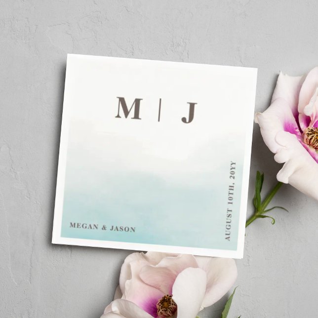 Serviette En Papier Rustique Dusty Blue Monogrammed Mariage Cocktail (Créateur téléchargé)