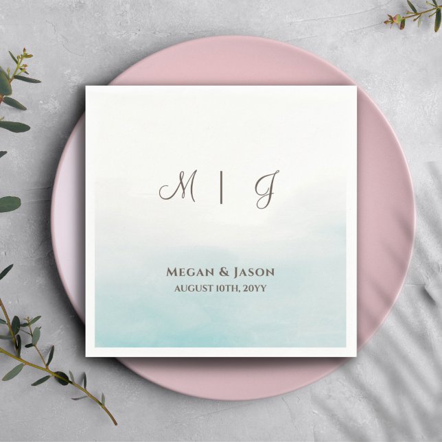 Serviette En Papier Rustique Dusty Blue Monogrammed Mariage Cocktail (Créateur téléchargé)