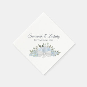 Serviette En Papier Rustique Dusty Blue Watercolor Floral Boho Mariage