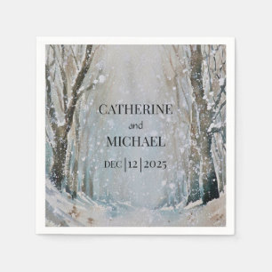 Serviette En Papier Rustique Dusty Blue Winter Forest Mariage d'aquare
