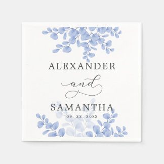 Serviette En Papier Rustique Eucalyptus Feuille Bleu Mariage botanique