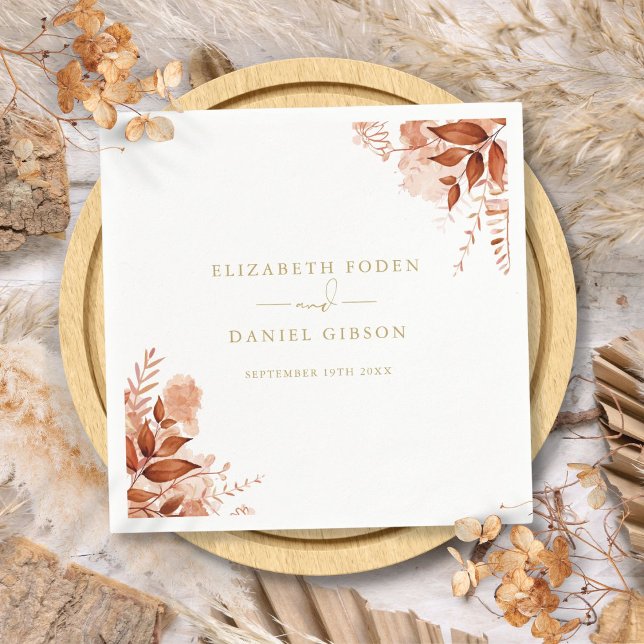 Serviette En Papier Rustique Floral Automne Mariage d'or automne (Rustic Floral Autumn Fall Gold Wedding Napkins)