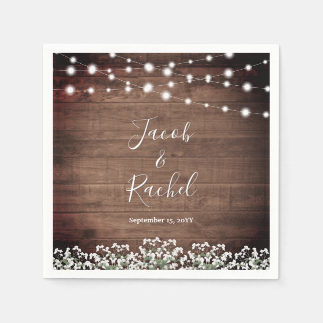 Serviette En Papier Rustique Floral Baby's Breath String Mariage (Devant)