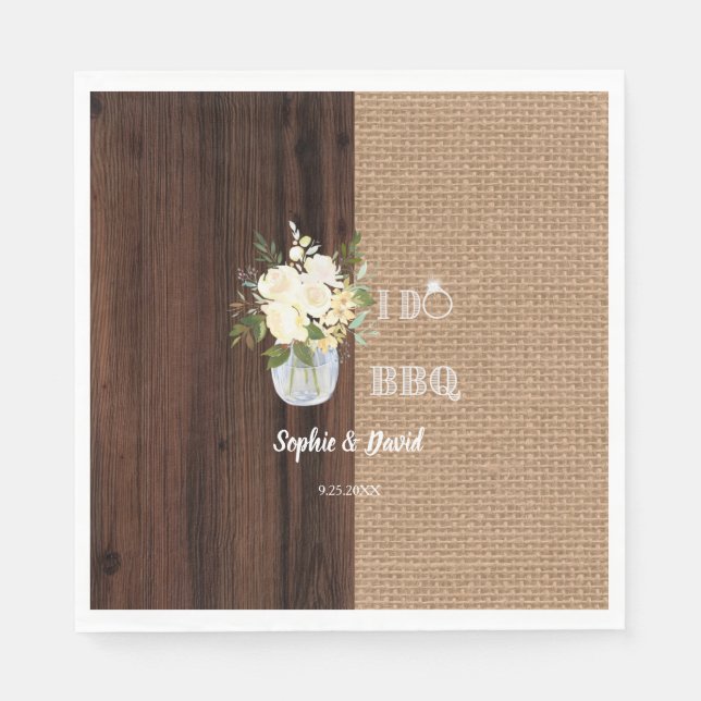 Serviette En Papier Rustique Floral Burlap Vieux grange I DO Barbecue (Devant)