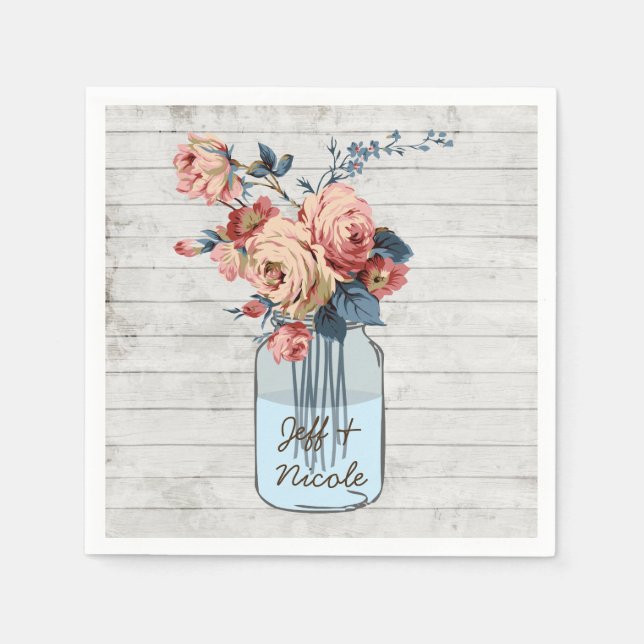 Serviette En Papier Rustique Floral Mason Jar Mariage (Devant)