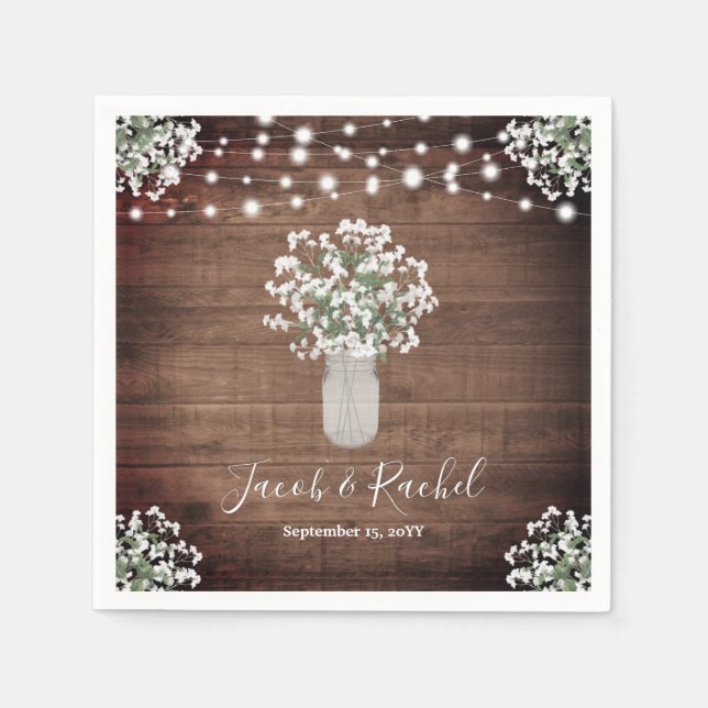 Serviette En Papier Rustique Floral Mason Jar & String Mariage (Devant)