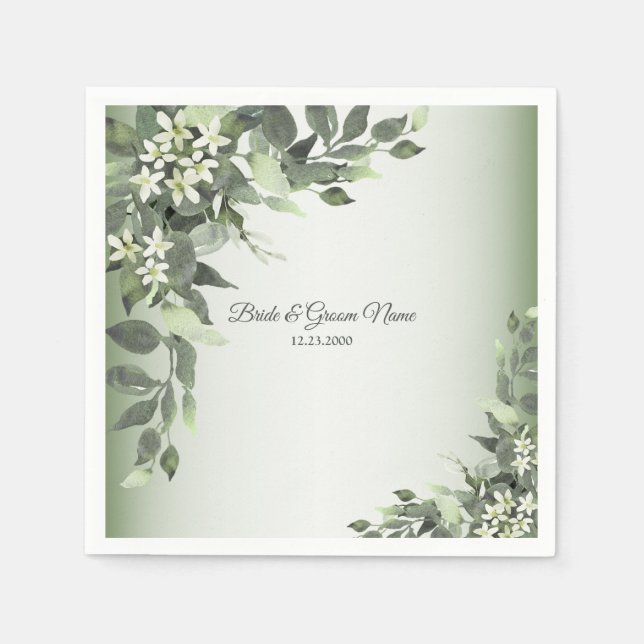 Serviette En Papier Rustique Floral Vert Eucalyptus Parti Feuille (Devant)