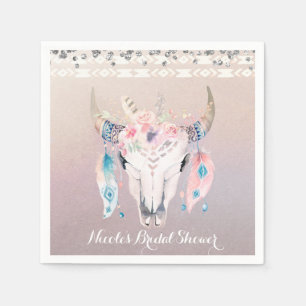 Serviette En Papier Rustique Glam Boho Floral Vache Crâne Chic Party