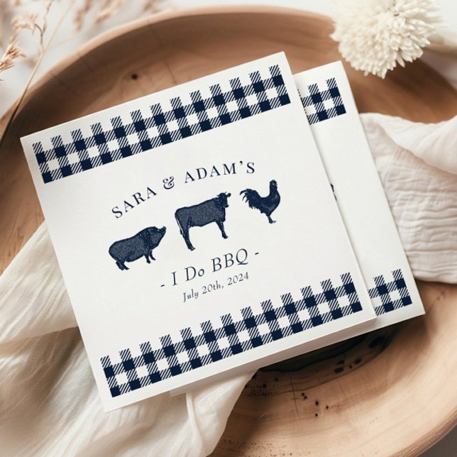 Serviette En Papier Rustique "I Do BBQ" BBQ Bleu Plaid (Créateur téléchargé)