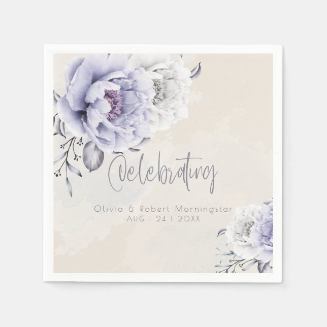 Serviette En Papier Rustique Lilac et Albâtre Peony Floral (Devant)