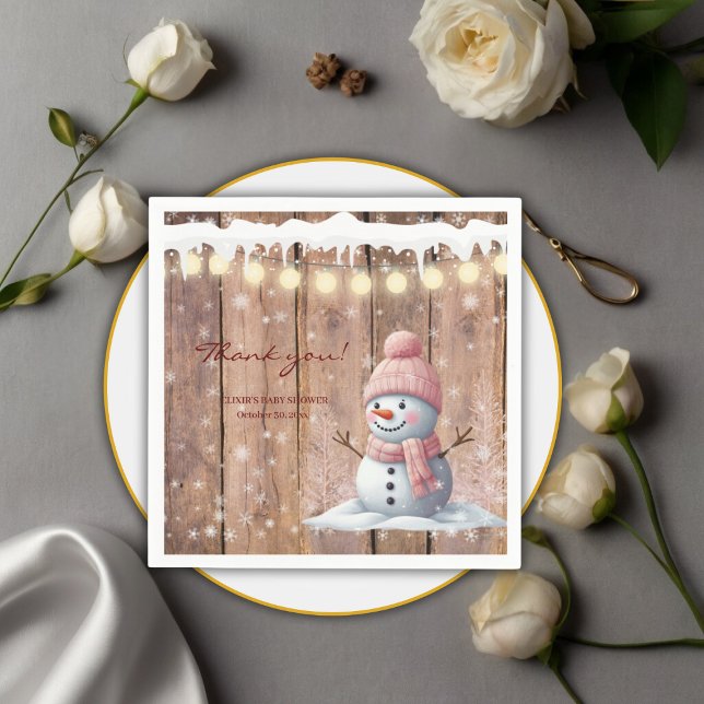 Serviette En Papier Rustique moderne Elegant Baby shower Snowman (Créateur téléchargé)