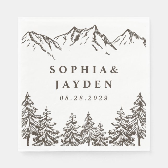 Serviette En Papier Rustique Mountain Elegant Mariage d'aquarelle pin (Devant)