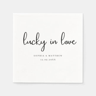 Serviette En Papier Rustique noir et blanc Lucky en amour
