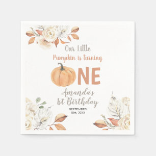 Serviette En Papier Rustique Orange Citrouille 1er anniversaire Floral