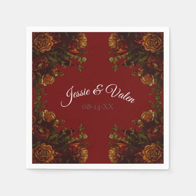 Serviette En Papier Rustique Orange Red Fall Élégant Mariage gothique (Devant)