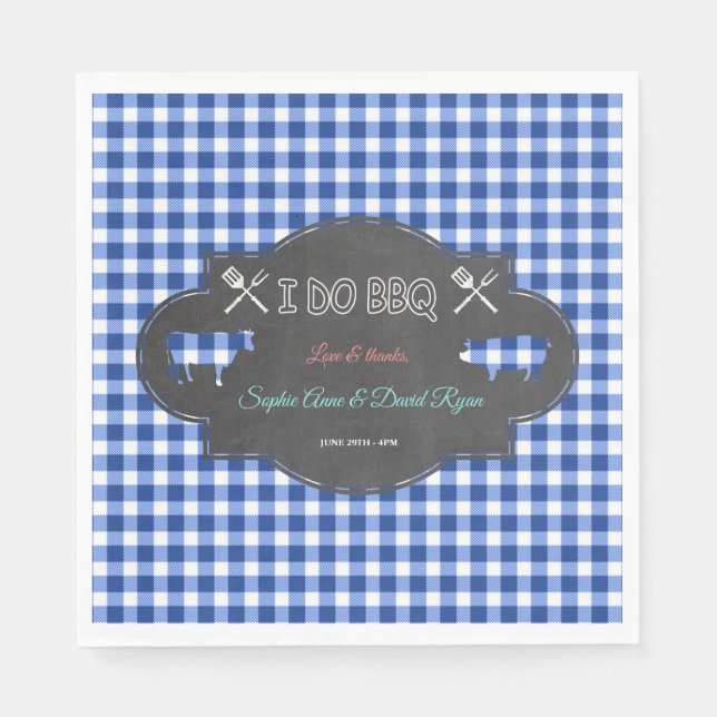Serviette En Papier Rustique Pays Bleu En vichy Chalk I DO BBQ (Devant)