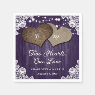 Serviette En Papier Rustique Pays Violet Bois Burlap Mariage dentelle