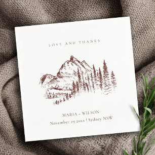 Serviette En Papier Rustique Pine rouille Woods Mountain Sketch Mariag