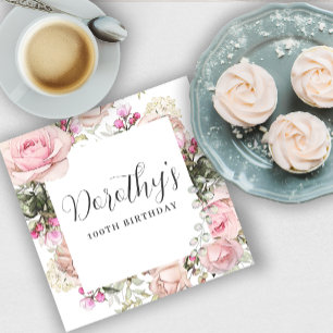 Serviette En Papier Rustique rose floral 100e fête d'anniversaire Pers