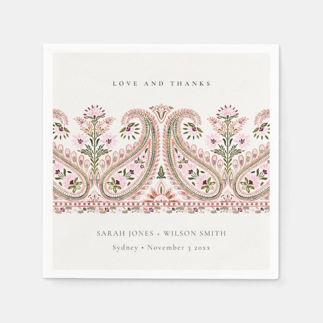 Serviette En Papier Rustique rose vert Floral Paisley Motif Mariage (Devant)