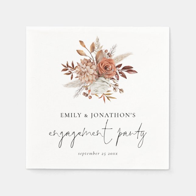 Serviette En Papier Rustique Terracotta Florales Script (Devant)