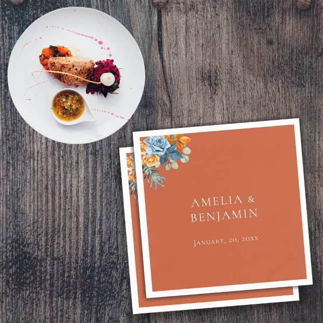 Serviette En Papier Rustique Terracotta Orange Navy Mariage de rouille (Créateur téléchargé)