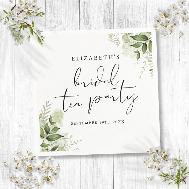 Serviette En Papier Rustique Verdure Élégant Script Bridal Tea Party (Rustic Greenery Elegant Script Bridal Tea Party Napkins)