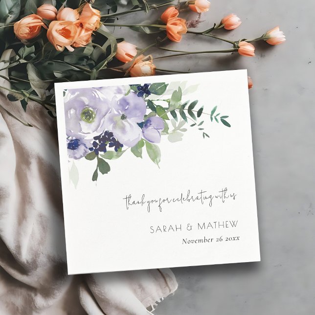 Serviette En Papier Rustique Violet violet marine Floral Mariage de fe (Créateur téléchargé)