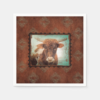 SERVIETTE EN PAPIER RUSTY LONGHORN COCKTAIL NAPKINS SET DE 50