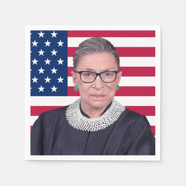 Serviette En Papier Ruth Bader Ginsburg avec drapeau américain (Devant)