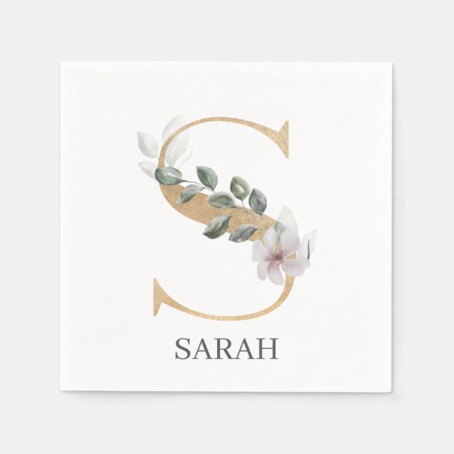 Serviette En Papier S Monogramme Floral Personnalisé (Devant)