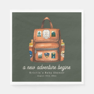 Serviette En Papier Sac à dos + Bouteilles Baby shower bois vert