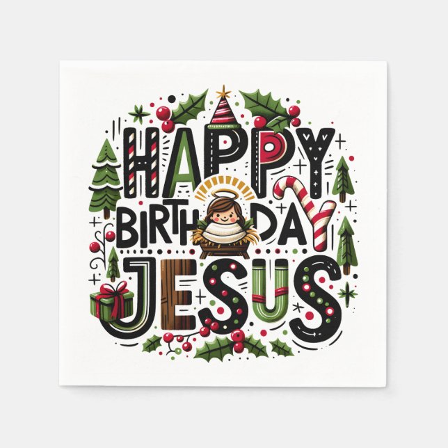 Serviette En Papier sac de faveur HBD Jesus (Devant)