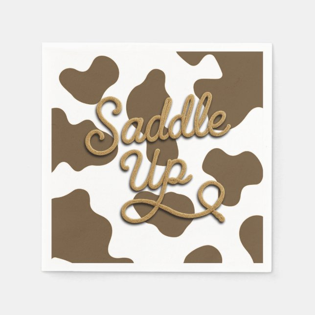Serviette En Papier SaddUp Brown Cow Country Western Rodeo Party (Devant)
