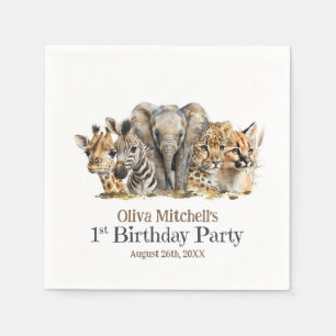 Serviette En Papier Safari africain Animaux 1er anniversaire