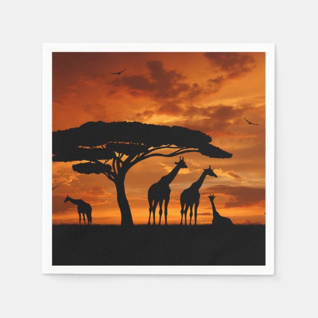Serviette En Papier Safari africain au coucher du soleil (Devant)