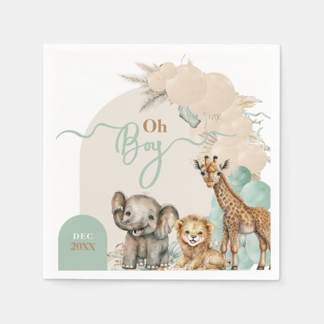 Serviette En Papier Safari animal Boho Oh Boy Baby shower (Devant)
