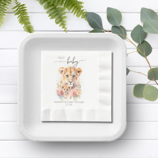 Serviette En Papier Safari Animal Lion Floral Maman Baby shower