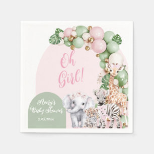 Serviette En Papier Safari animal Tropical vert rose bébé fille douche